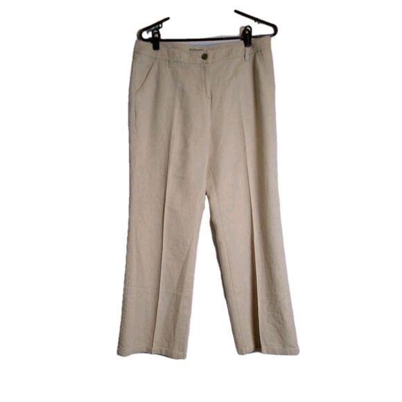 PER UNA Linen Lyocell Straight Leg Trousers Biege 32/28.5 Sz US 8 Clean Girl EUC - Picture 1 of 9